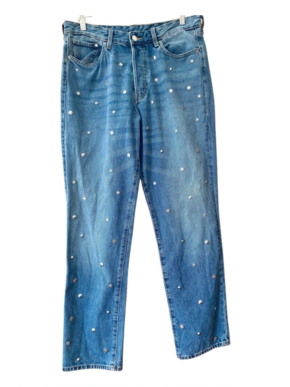 &Denim Vintage Fit Studded Embellished Straight Leg Jeans High Rise 32